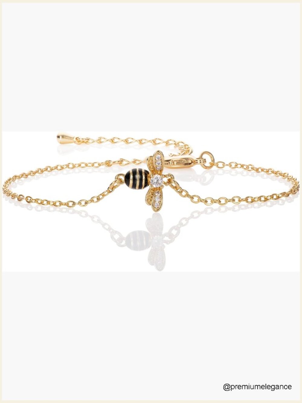 Gold Bumble Bee Charm Bracelet with Cubic Zirconia, Dainty Bee Bracelet Women
